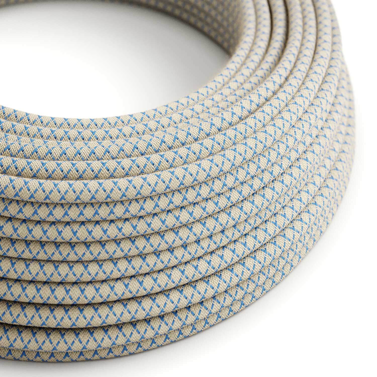 Cavo per illuminazione tessile Blu Steward e Beige Losanga - L'Originale Creative Cables, dai vita alle tue lampade - RD65