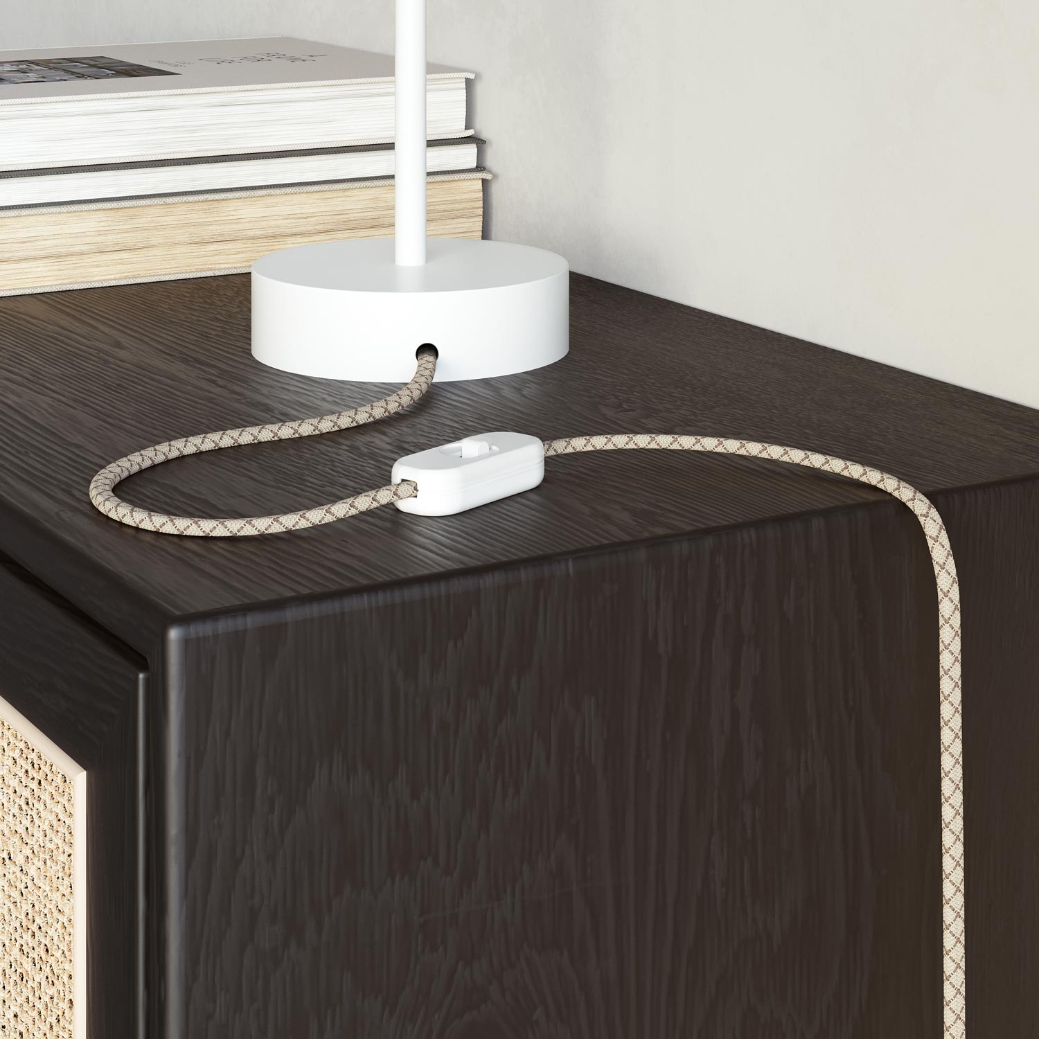 Cavo tessile piatto Lino Corteccia e Beige Losanga - PD63