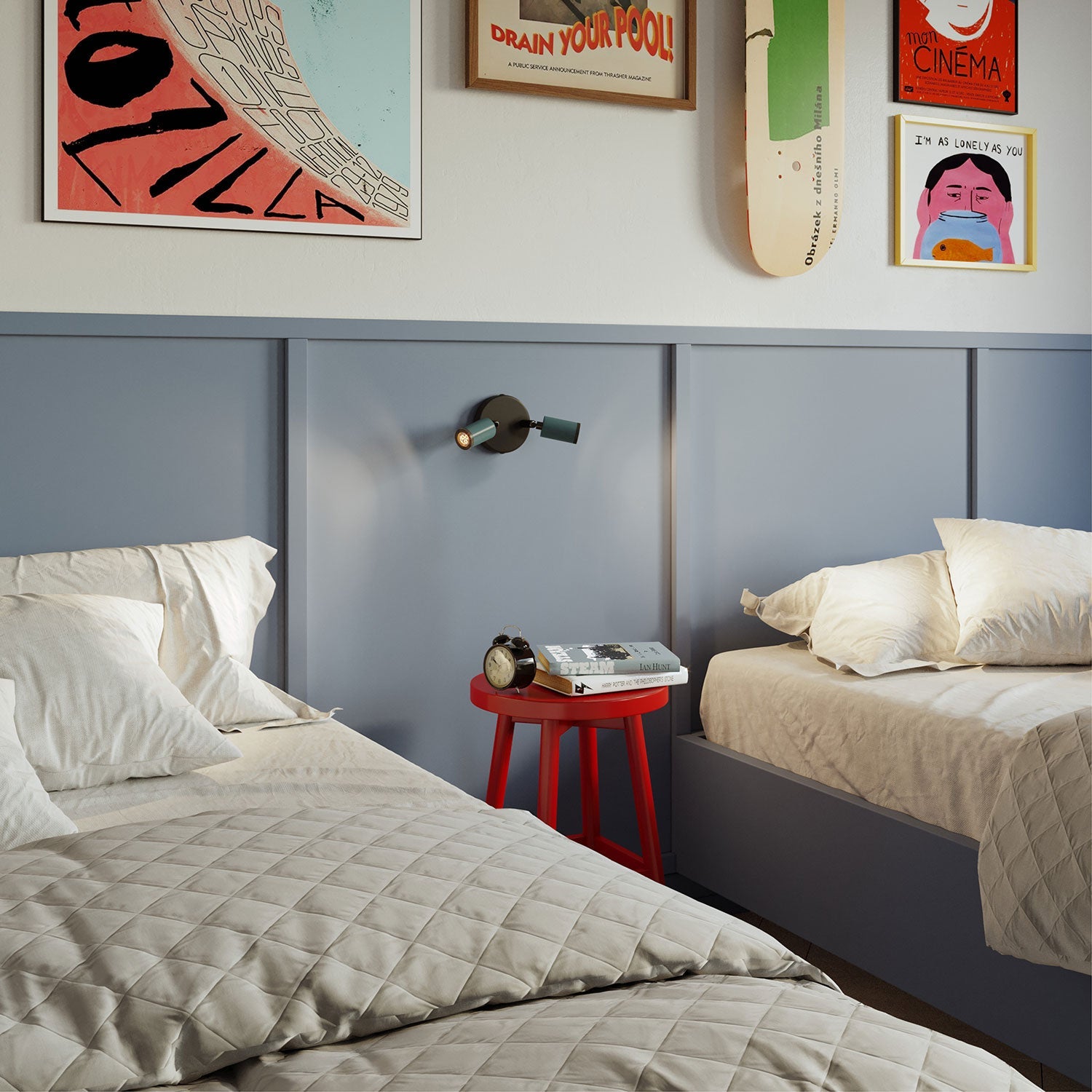 Fermaluce con 2 faretti orientabili Mini Spotlight GU1d0 - Petrolio