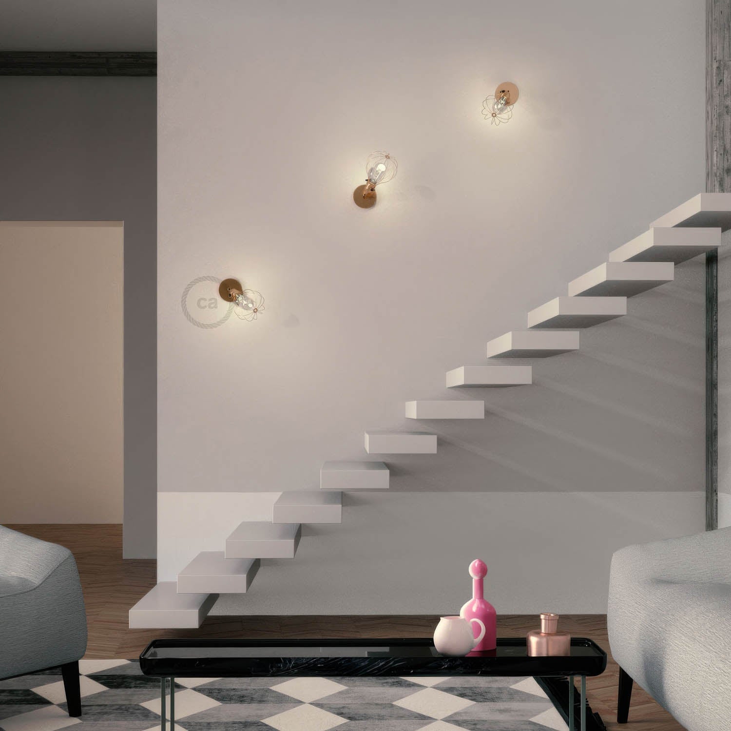 Fermaluce Metallo 90° con paralume Drop, lampada filomuro orientabile in metallo - Rame