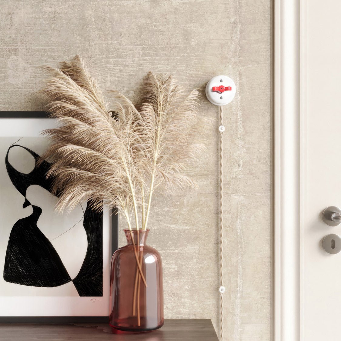 Interruttore/Deviatore in porcellana bianco con dado a farfalla Rosso