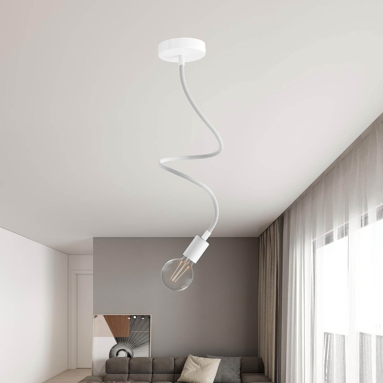 Kit Creative Flex tubo flessibile di estensione rivestito in tessuto RM02 Argento con terminali metallici Bianco opaco 90 cm