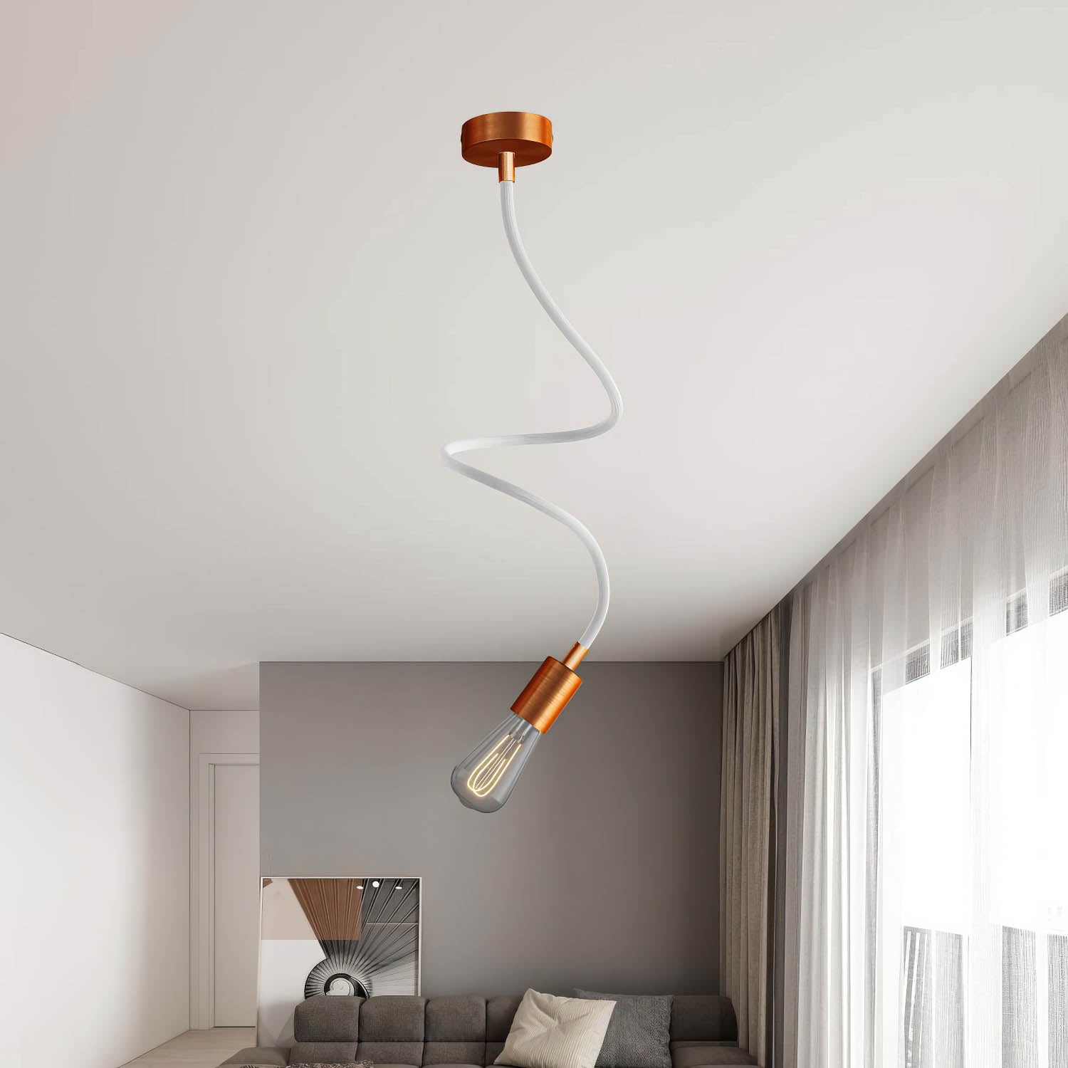 Kit Creative Flex tubo flessibile di estensione rivestito in tessuto RM02 Argento con terminali metallici Rame satinato 90 cm