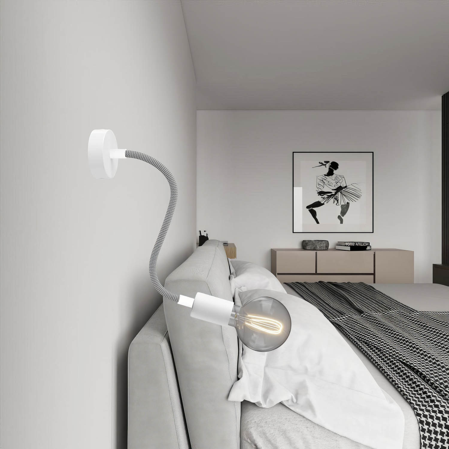 Kit Creative Flex tubo flessibile di estensione rivestito in tessuto RM75 Titanio con terminali metallici Bianco opaco 30 cm