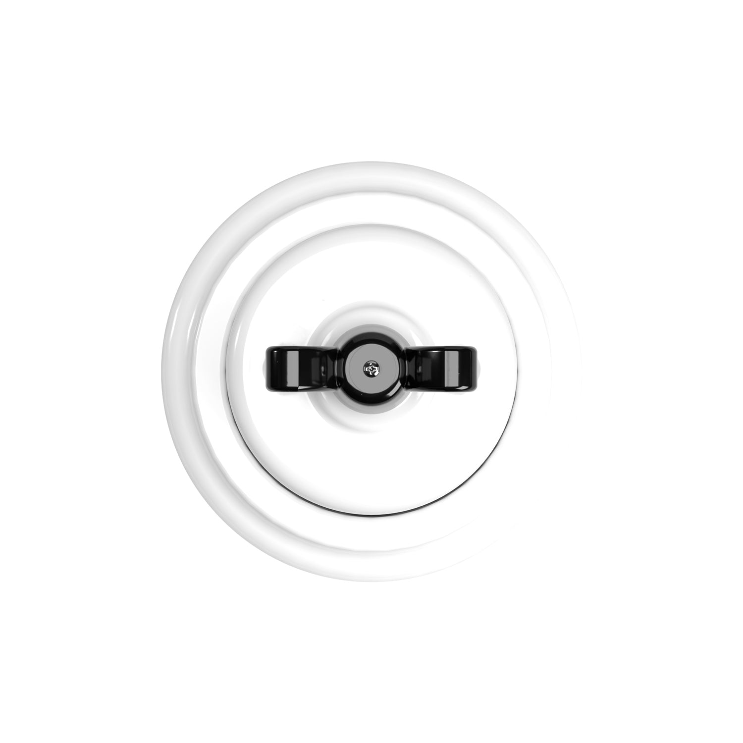 Kit interruttore/deviatore con dado a farfalla e base in porcellana bianca Nero