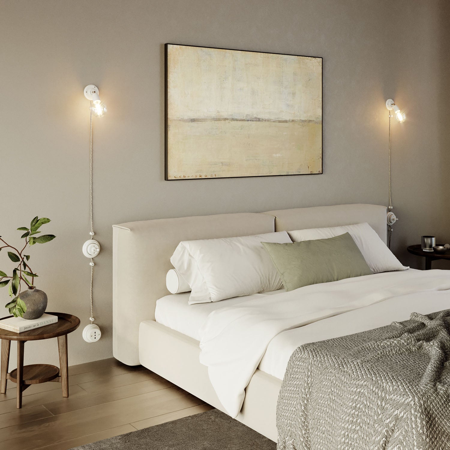 Kit interruttore/deviatore con manopola e base in porcellana bianca Bianco