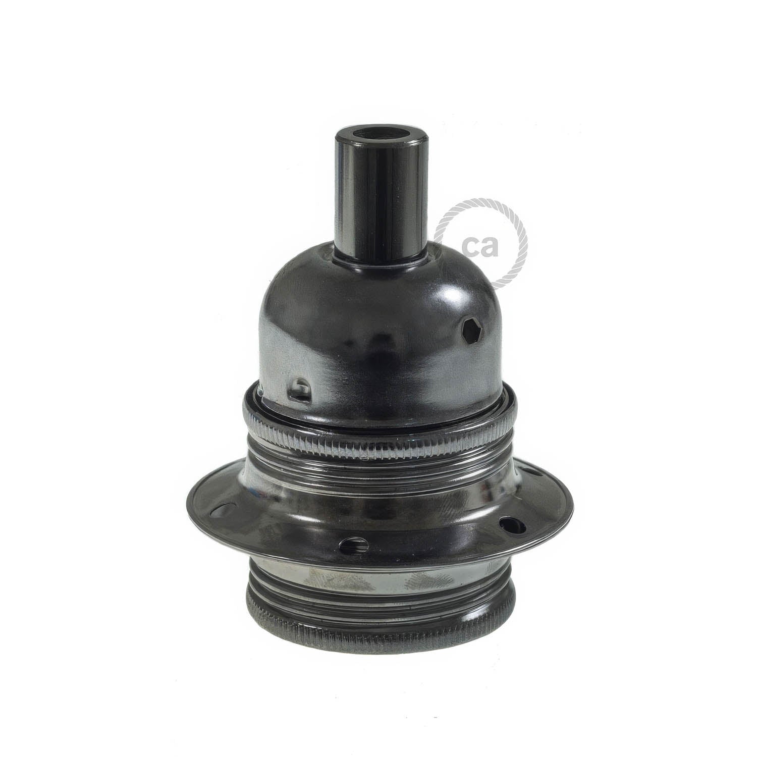 Kit portalampada E27 in metallo con doppia ghiera per paralume - Nero perla Cilindrico