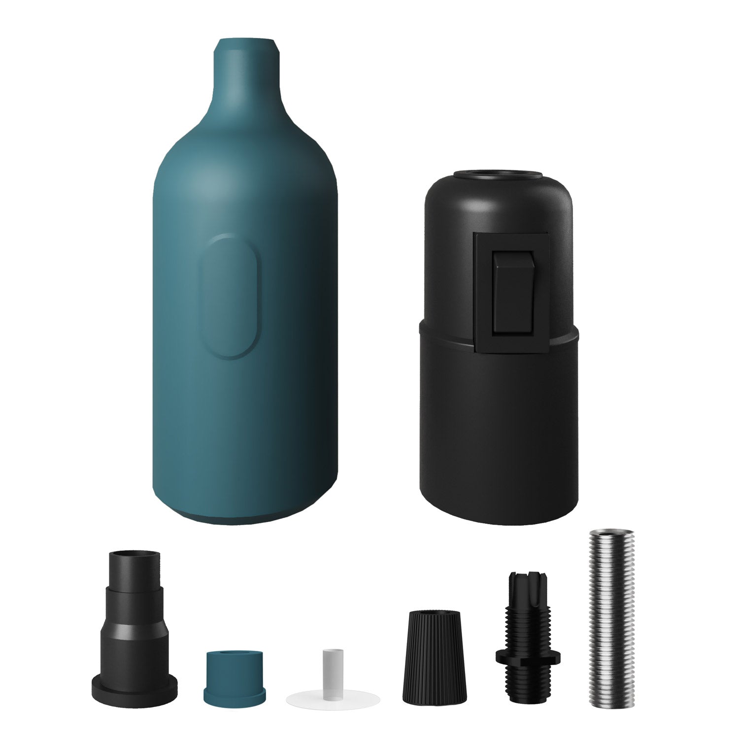 Kit portalampada E27 in silicone con interruttore e serracavo nascosti - Petrolio