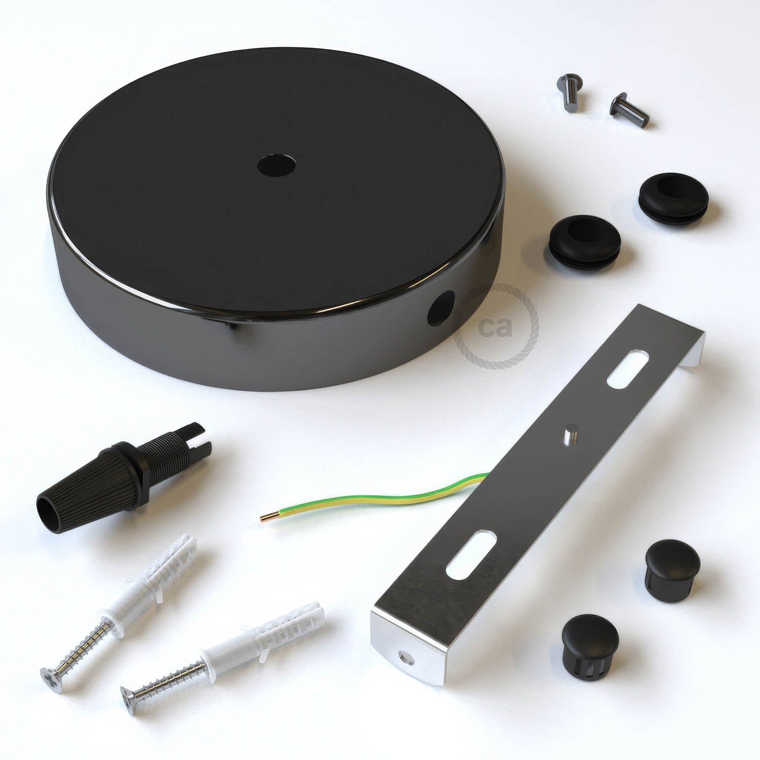 Kit rosone cilindrico in metallo a 1 foro centrale e 2 fori laterali - Nero perla Conico