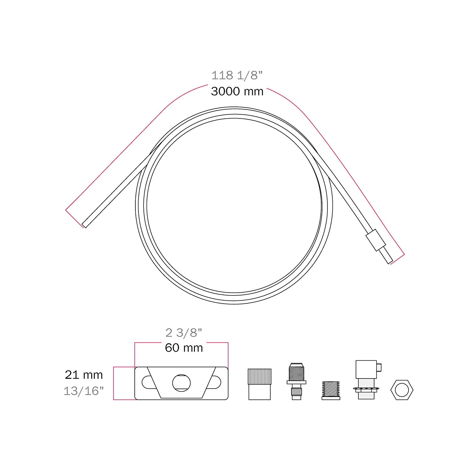 Kit sospensione professionale con tenditore per rosone, cavo in acciaio 3 m e bilanciatore millimetrico