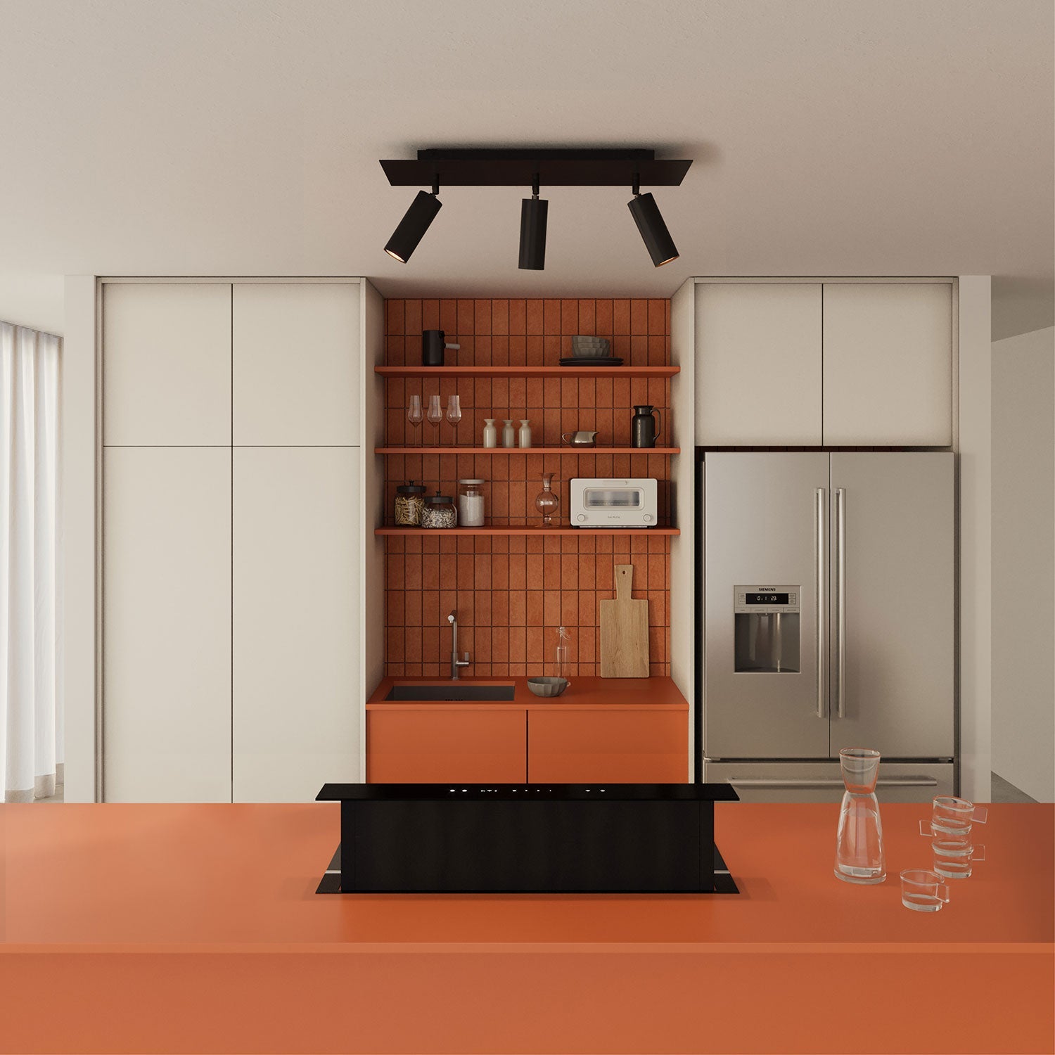 Lampada a 3 faretti con paralume Tub-E14 e Rose-One XXL rettangolare - Nero