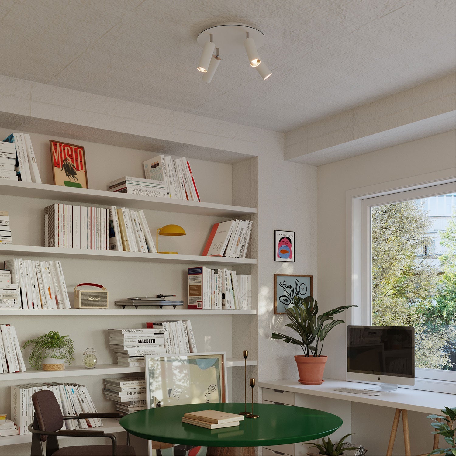 Lampada a 4 faretti con paralume Tub-E14 e Rose-One XXL rotondo - Bianco opaco