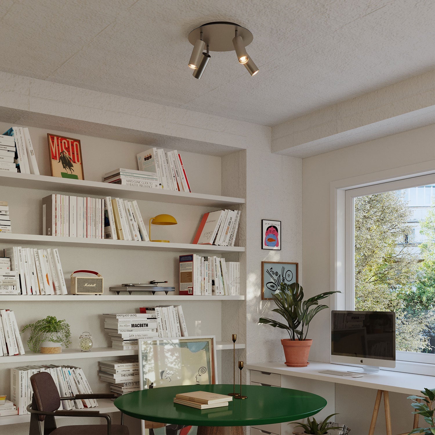 Lampada a 4 faretti con paralume Tub - E14 e Rose - One XXL rotondo - Titanio satinato - Creative Cables