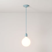 Lampada a sospensione completa di cavo tessile e finiture in porcellana colorata - Azzurro