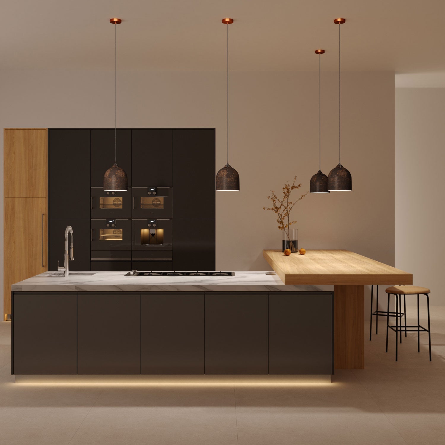 Lampada a sospensione completa di cavo tessile e paralume Campana M in ceramica - Effetto corten