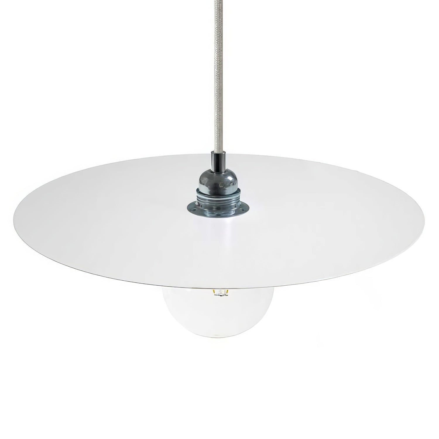 Lampada a sospensione completa di cavo tessile, paralume oversize Ellepi e finiture in metallo - Bianco