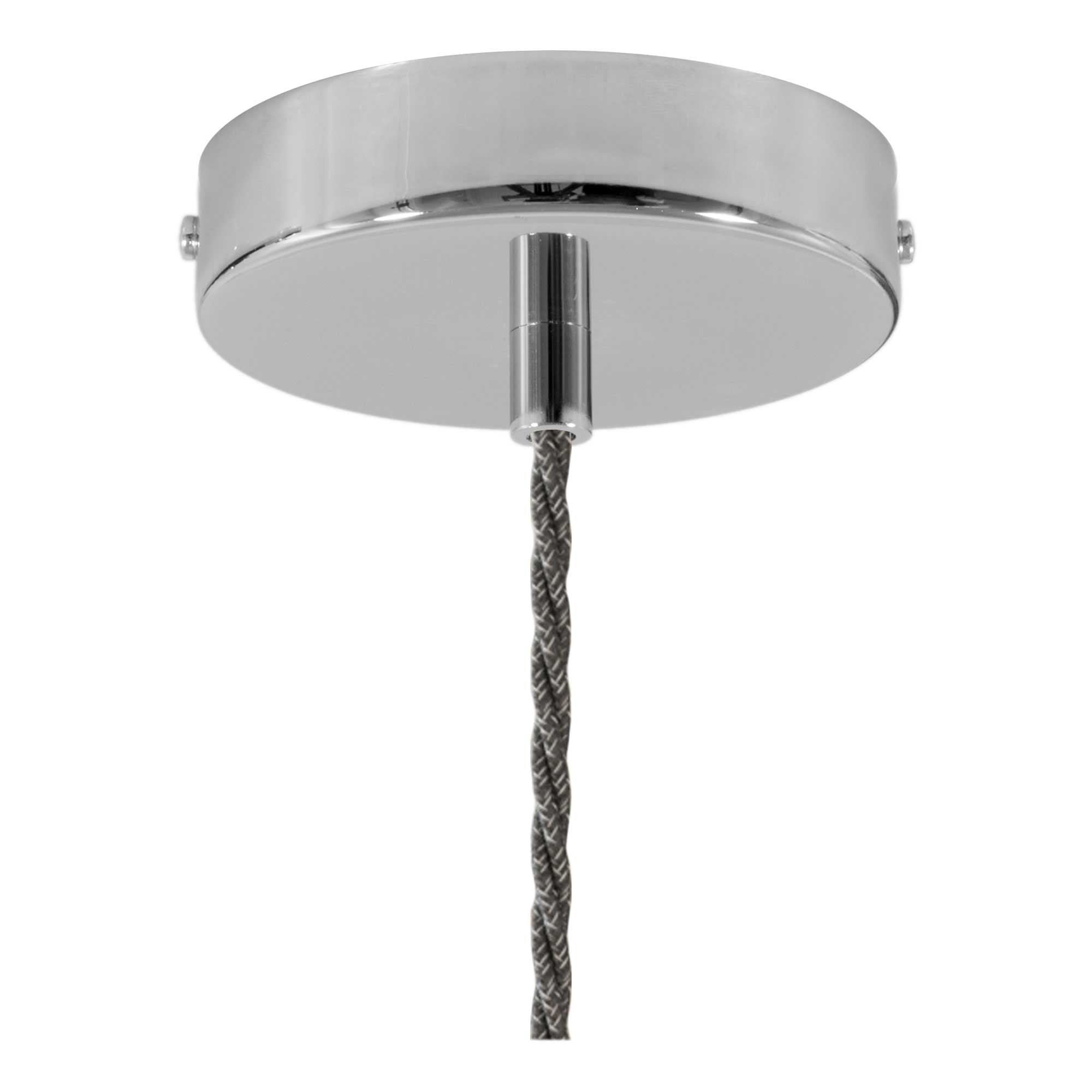 Lampada a sospensione completa di cavo tessile trecciato e portalampada in alluminio - Cromo