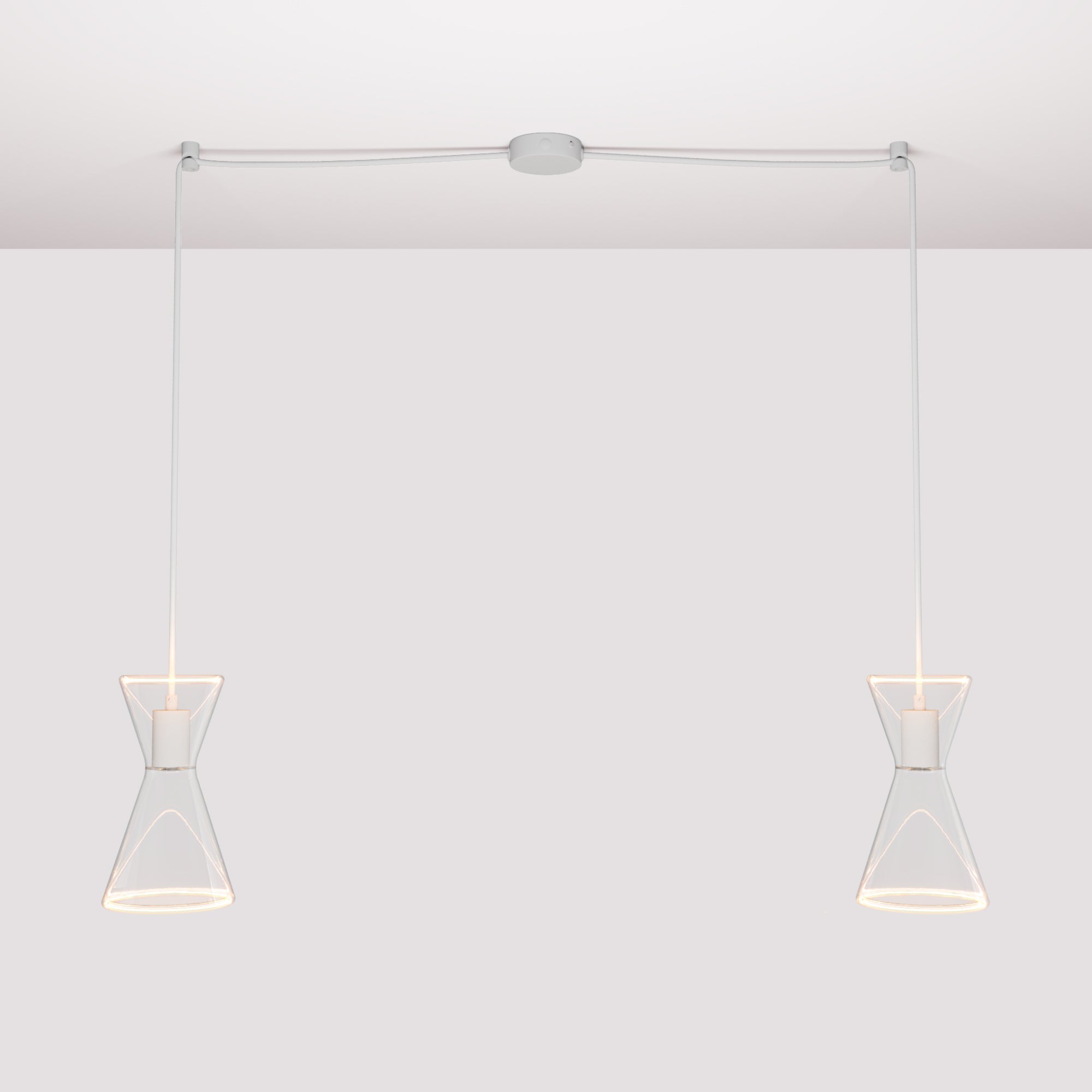 Lampada a sospensione con due cadute con Ghost Doppio cono - Bianco opaco