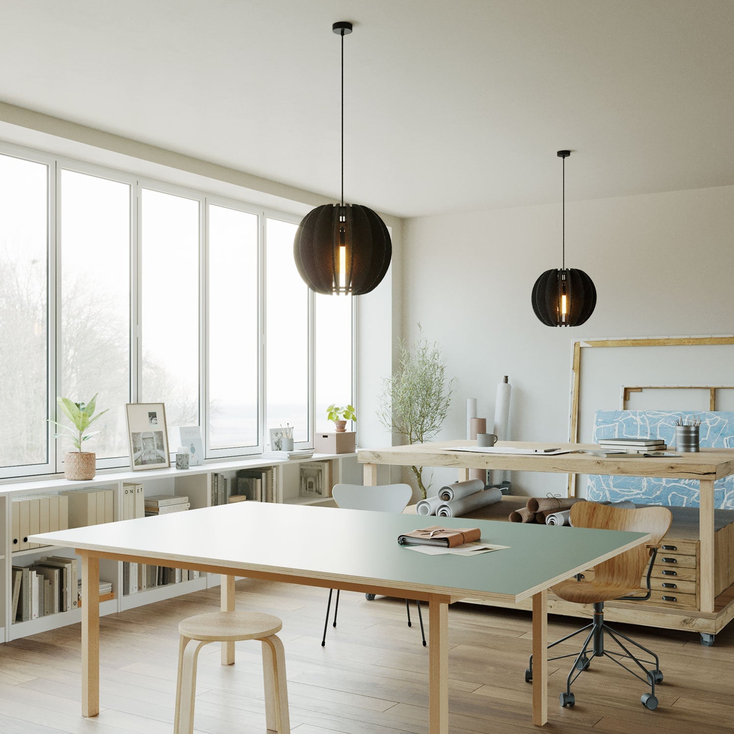 Lampada a sospensione con paralume ellittico LAMPSHHADE in materiale fonoassorbente - Nero melange - Creative Cables