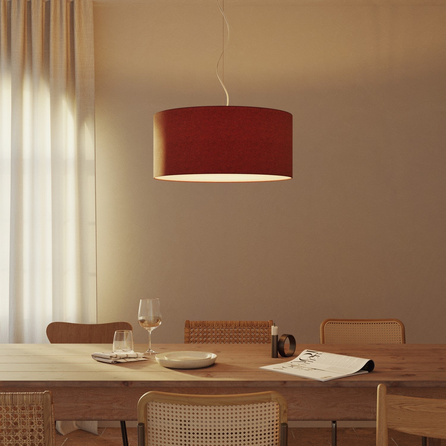 Lampada a sospensione con paralume in tessuto Cilindro Large - Made in Italy - Lana Aragosta Si