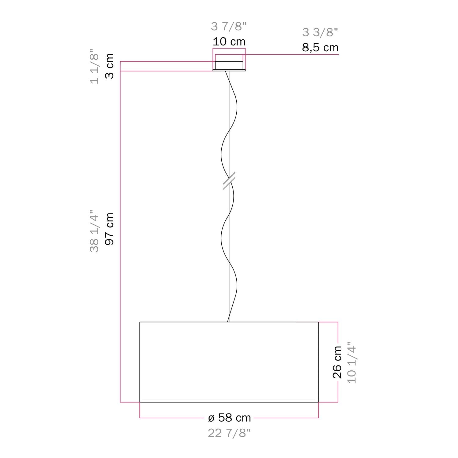 Lampada a sospensione con paralume in tessuto Cilindro Large - Made in Italy - Teletta Antracite Si