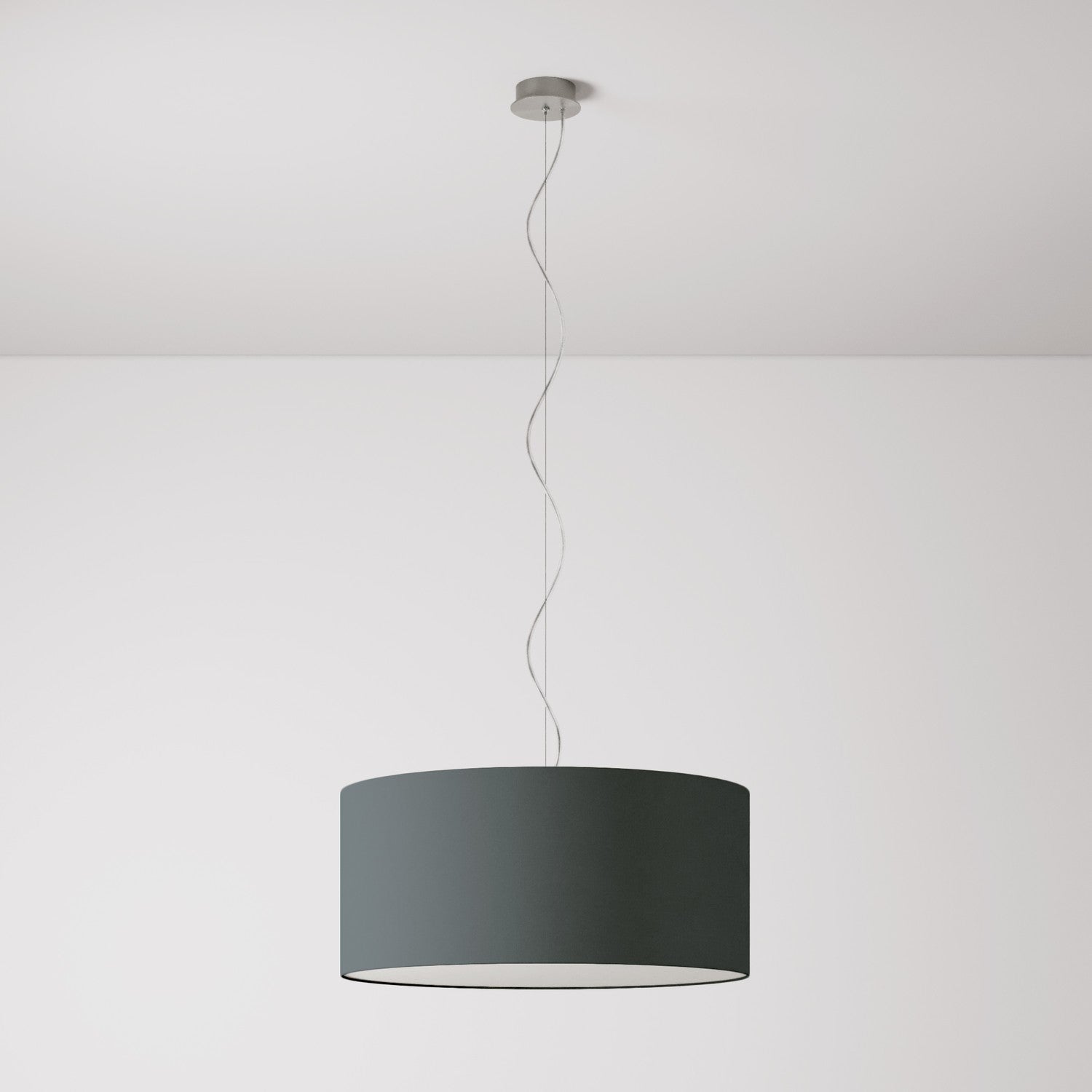 Lampada a sospensione con paralume in tessuto Cilindro Large - Made in Italy - Teletta Grigio Scuro Si