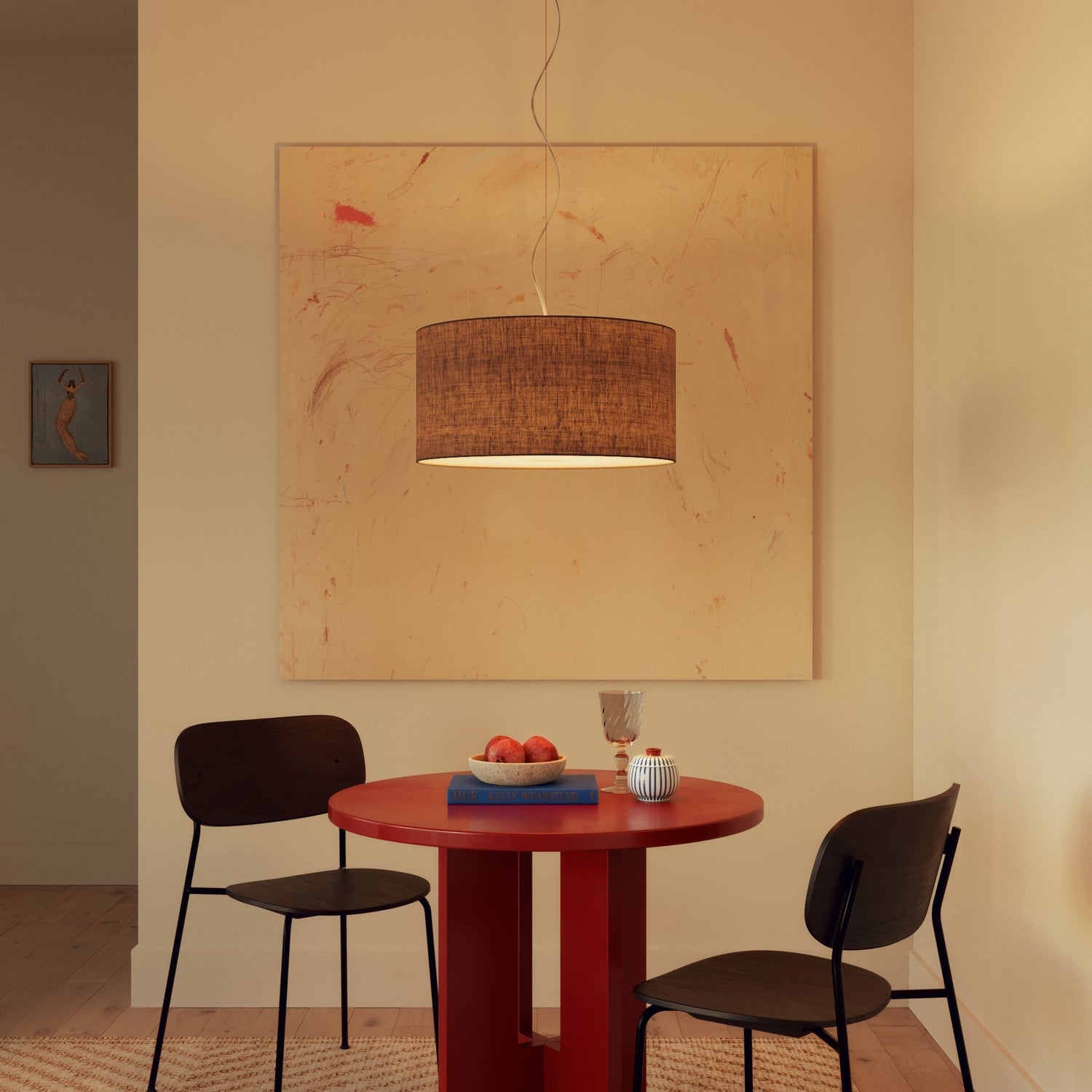 Lampada a sospensione con paralume in tessuto Cilindro Medium Camelot marrone - Made in Italy No