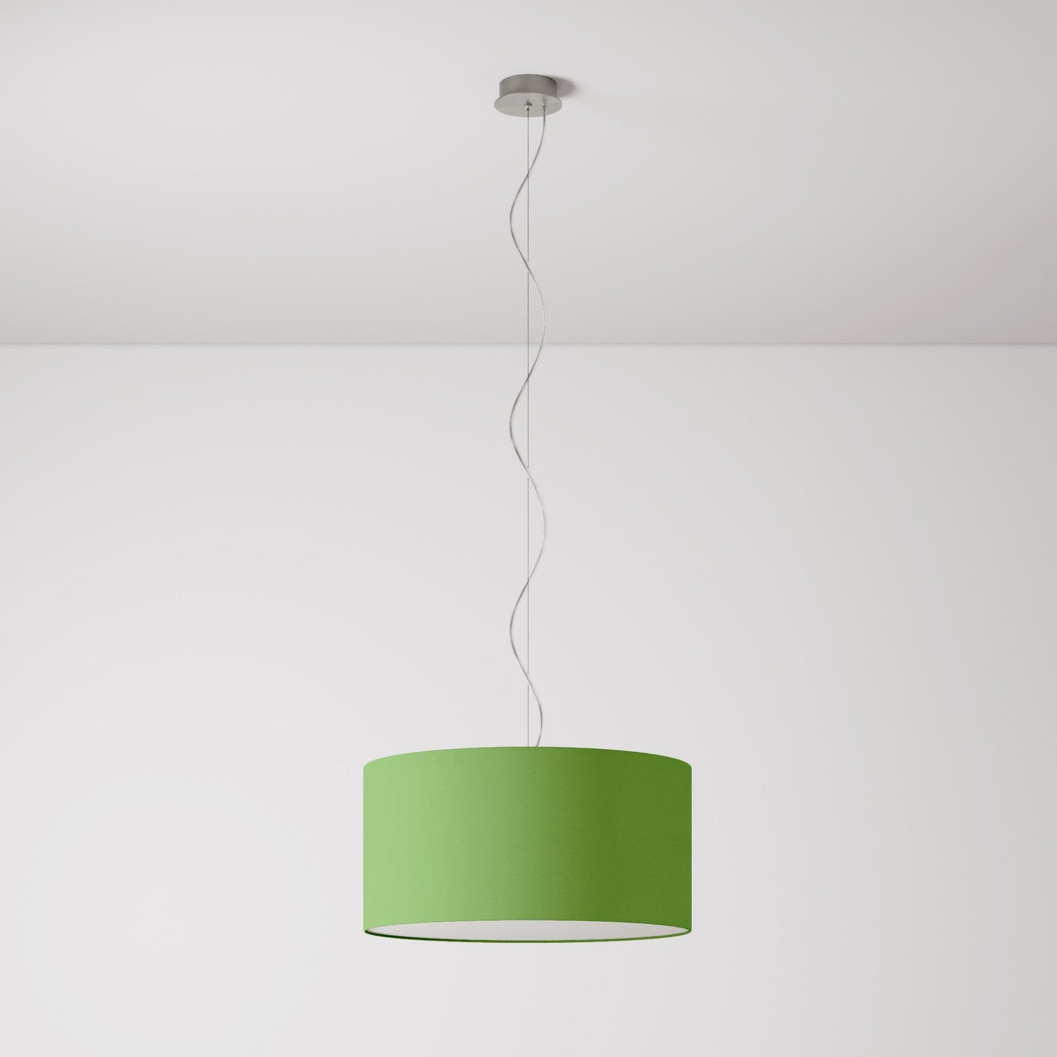 Lampada a sospensione con paralume in tessuto Cilindro Medium Cinette verde pistacchio - Made in Italy Si
