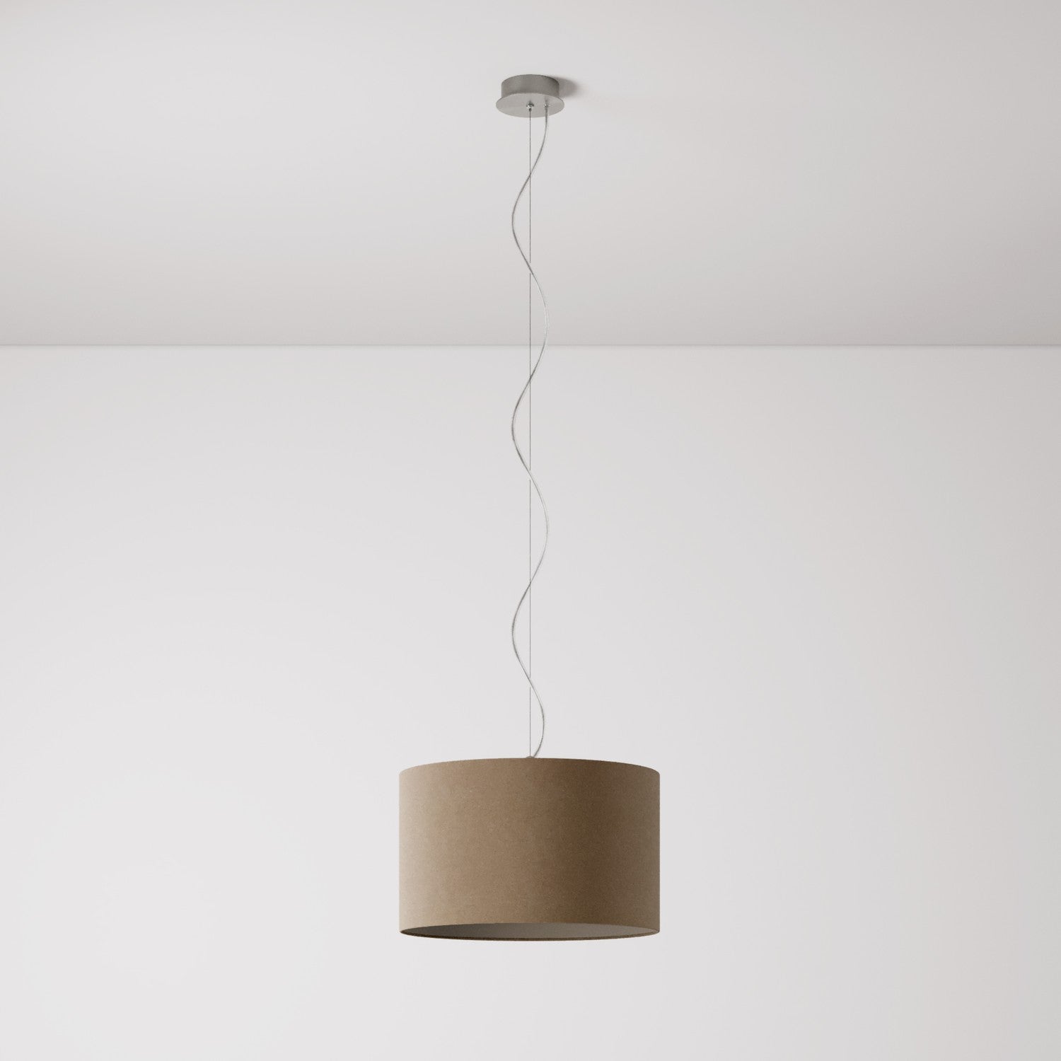 Lampada a sospensione con paralume in tessuto Cilindro Small - Made in Italy - Lana Marrone No