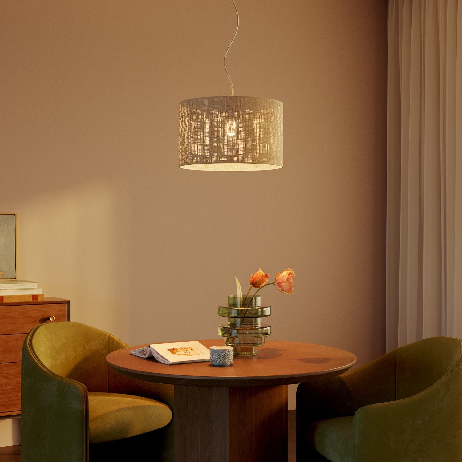 Lampada a sospensione con paralume in tessuto Cilindro Small - Made in Italy - Raphia No