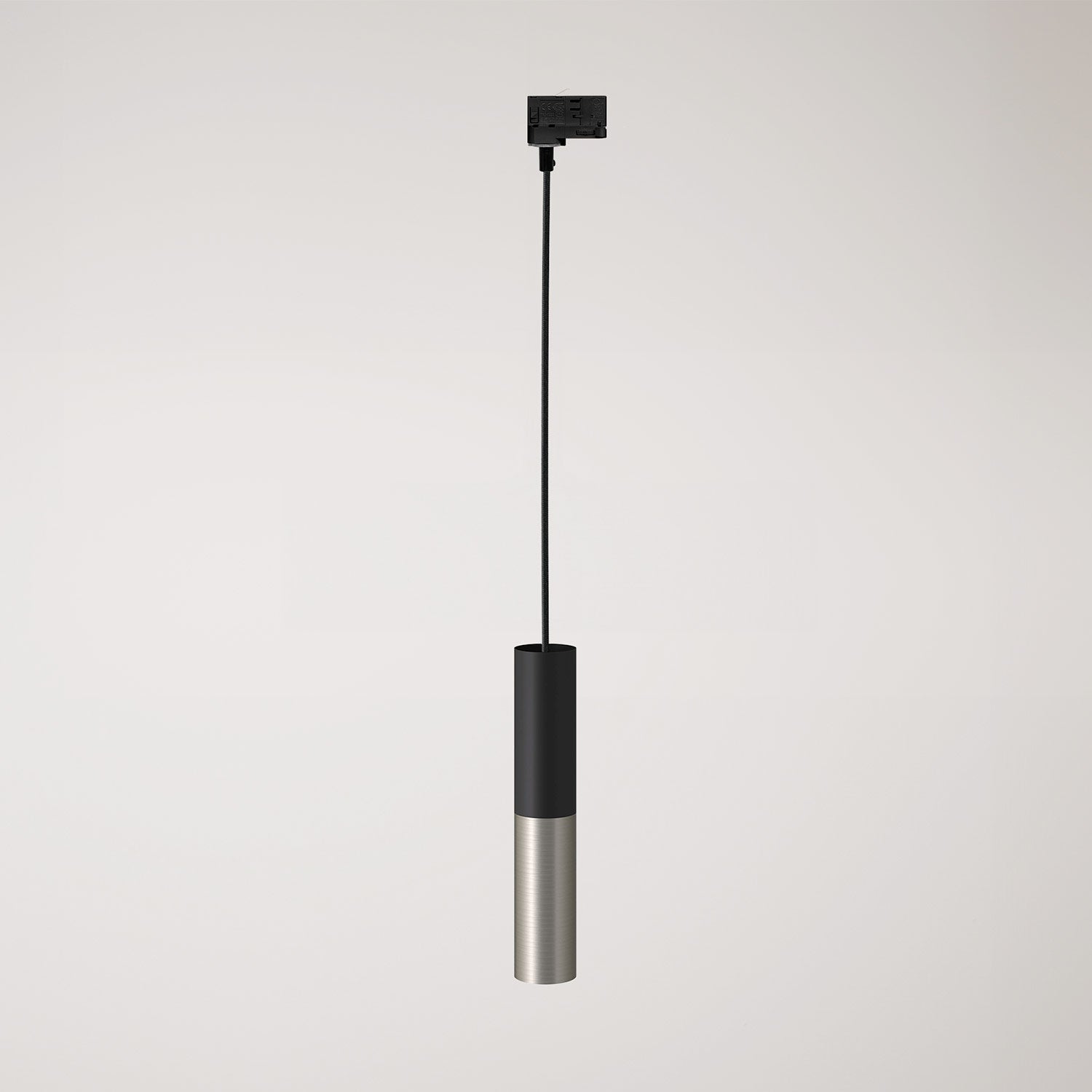 Lampada a sospensione per binari con doppio paralume Tub - E14 - Nero e Titanio satinato - Creative Cables