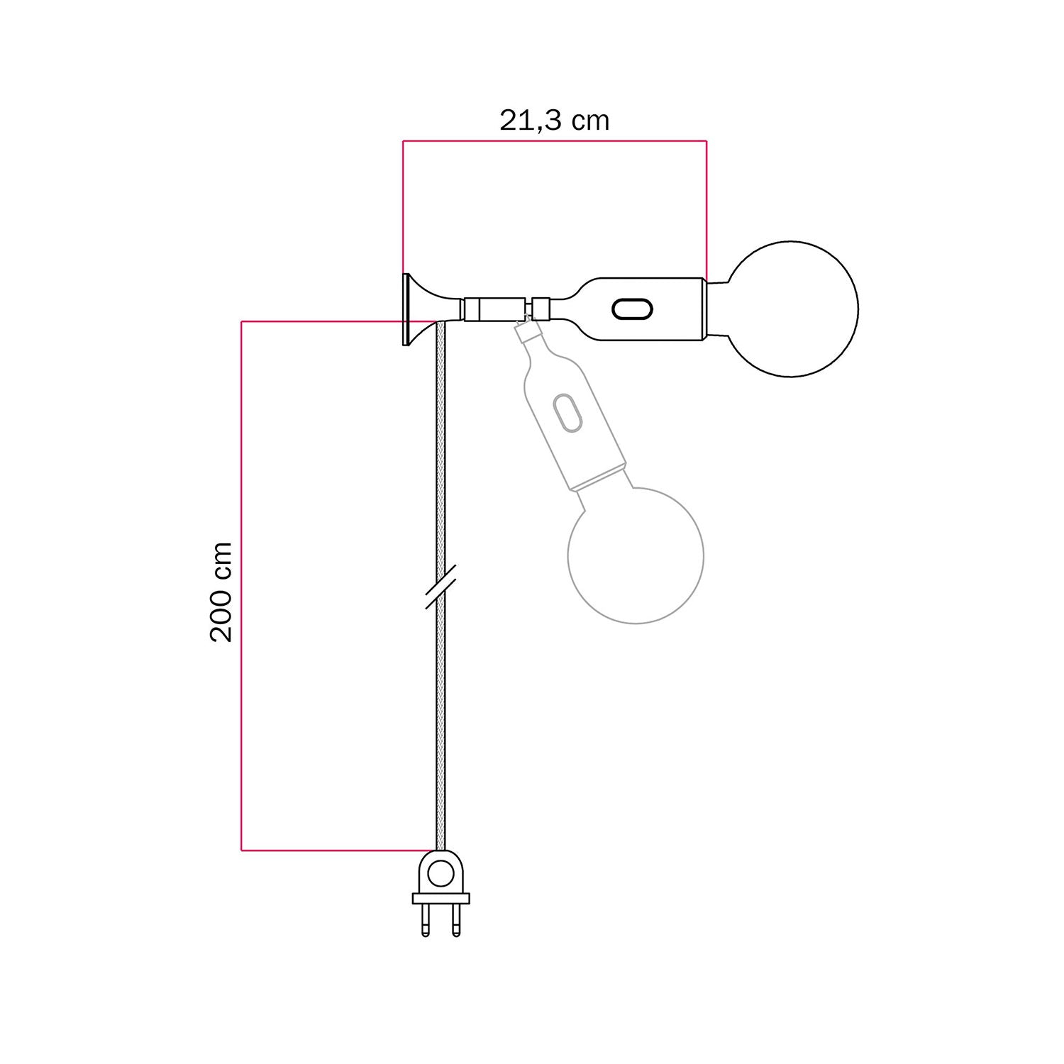 Lampada da parete MAG-Y con snodo e portalampada in silicone con interruttore - Nero