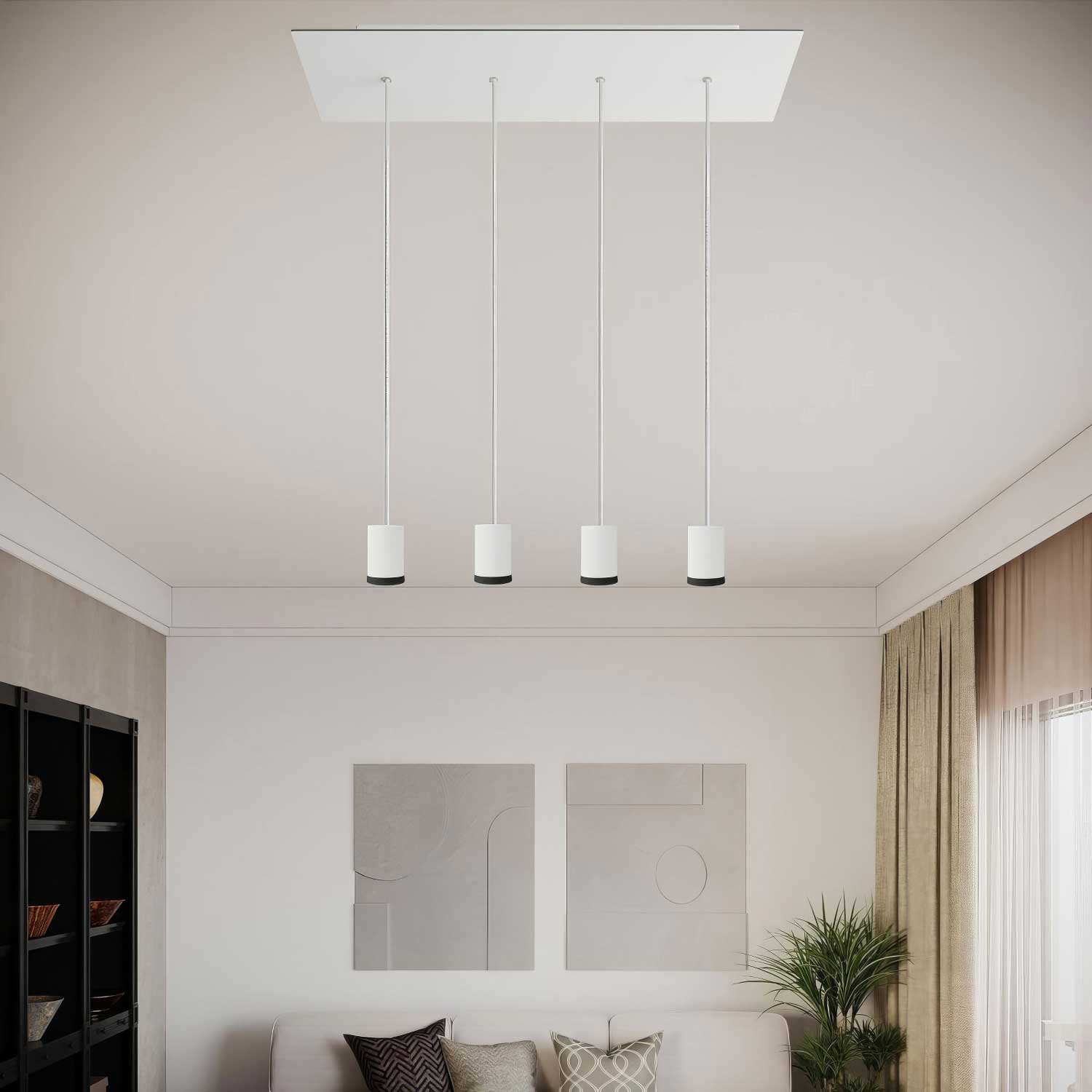 Lampada faretto a sospensione 4 cadute GU1d0 con XXL Rose - One rettangolare 675 mm - Bianco opaco - Creative Cables