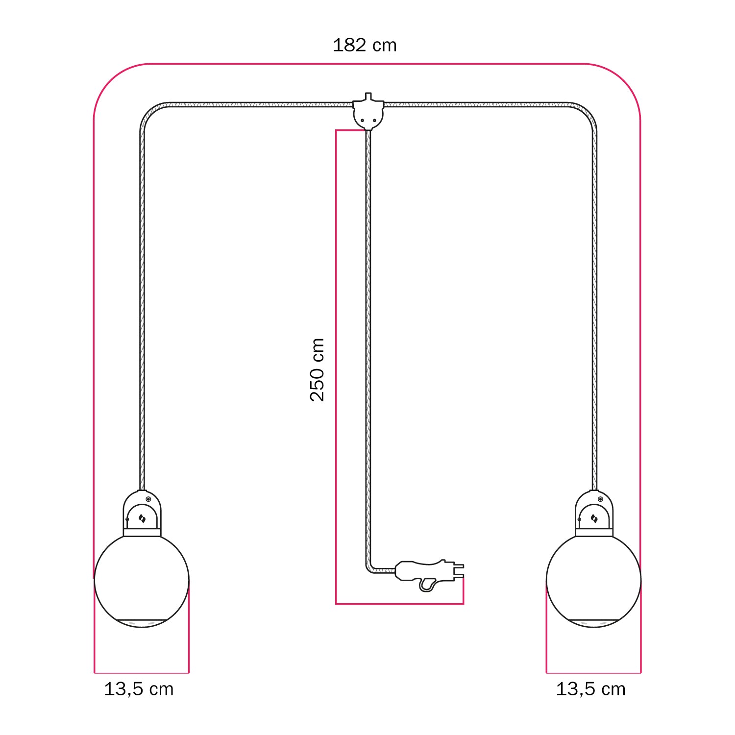 Lampada plug-in da esterno Modulair IP65 a 2 cadute con paralumi infrangibili Unbreak-a-Ball e cavo SM09