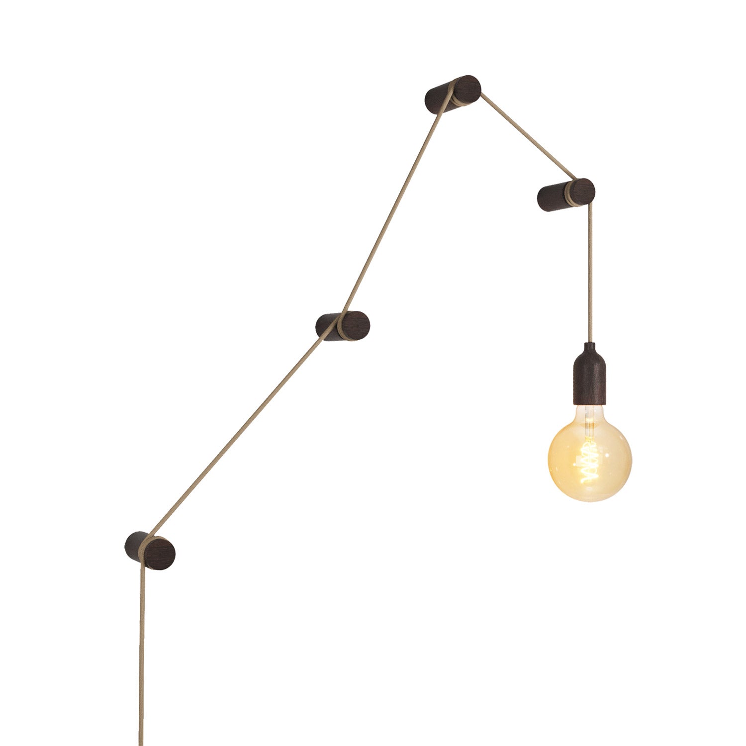 Lampada portatile Snake con portalampada in legno e spina, completa di 4 passacavo in legno Rolé - Effetto Wengé