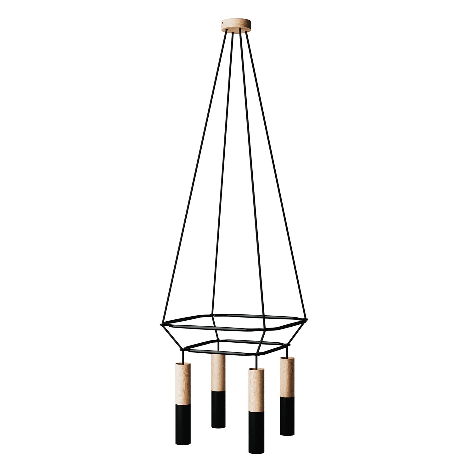 Lampadario 2 Cage a 4 cadute Tub-E14 Doppio - Nero