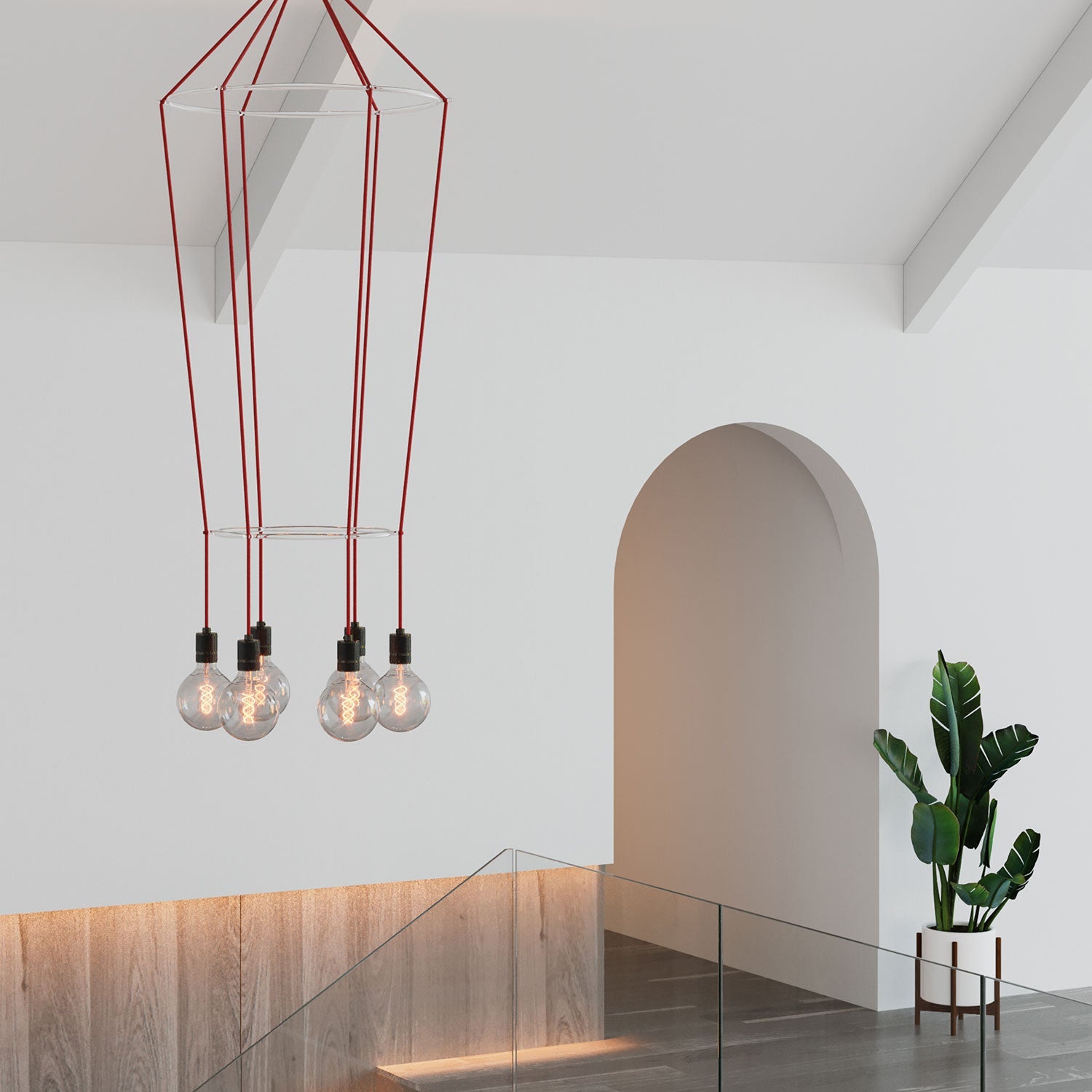 Lampadario 2 Cage a 6 cadute Globo - Canna di fucile - Creative Cables