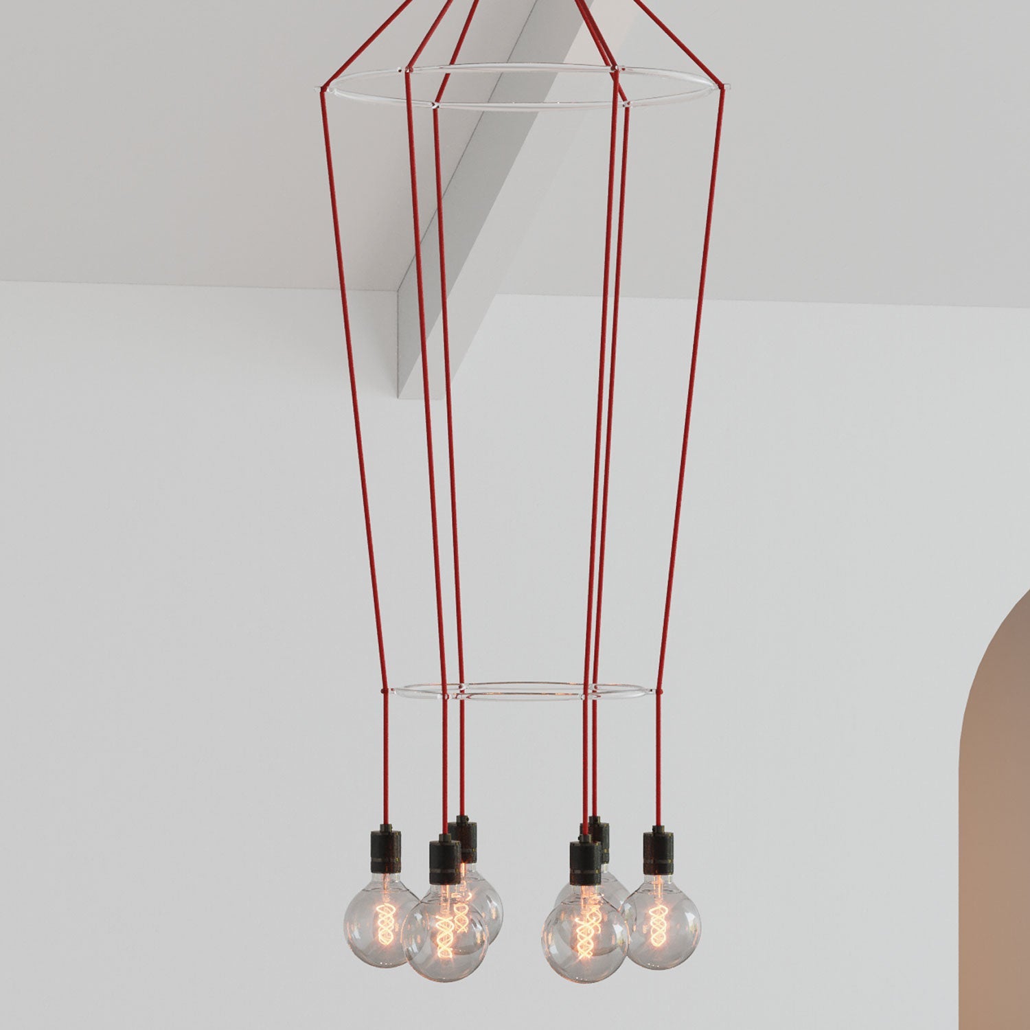 Lampadario 2 Cage a 6 cadute Globo - Canna di fucile - Creative Cables