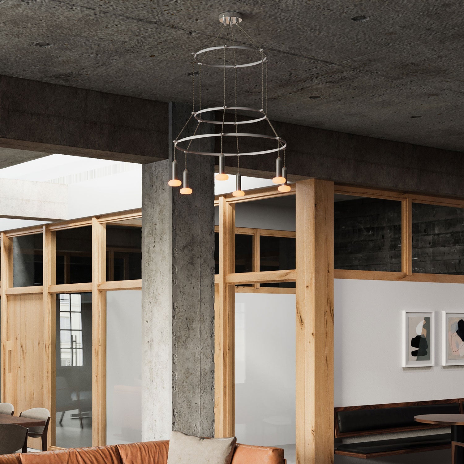 Lampadario 3 Cage a 6 cadute P - Light Dash - Titanio satinato - Creative Cables