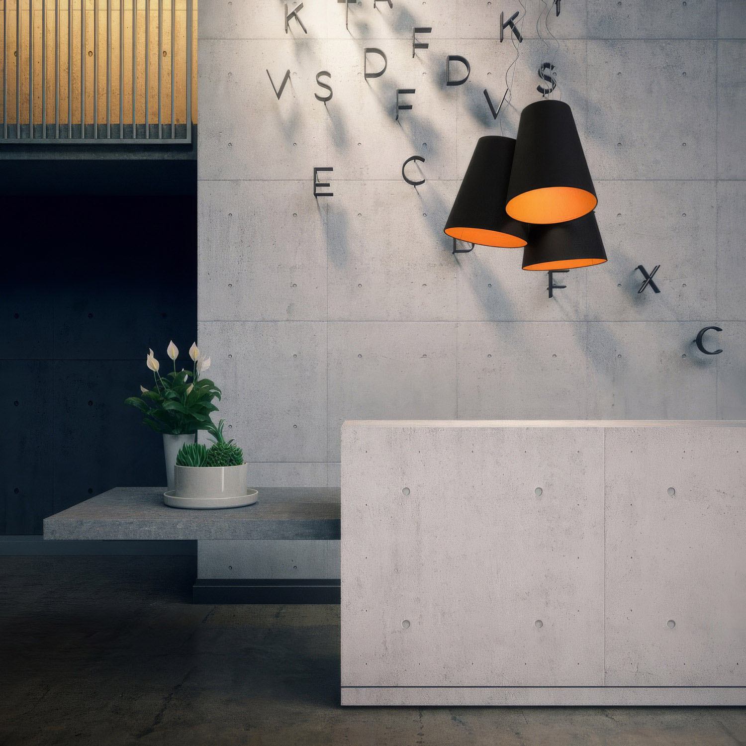 Lampadario Trittico con paralumi a cono bicolore Antracite e Mandarino - Made in Italy - Creative Cables