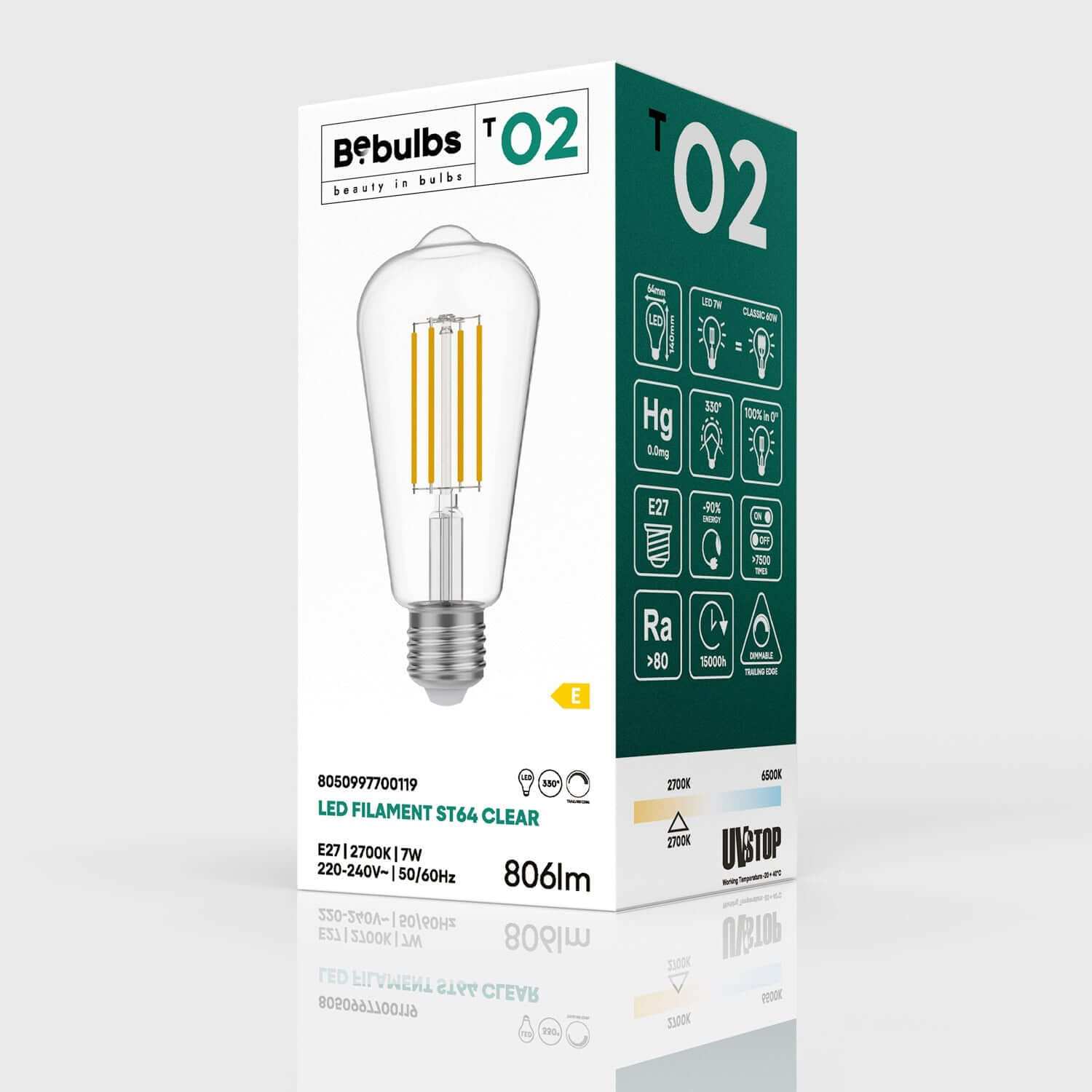 Lampadina LED Trasparente Edison ST64 7W 806Lm E27 2700K Dimmerabile - T02 - Creative Cables