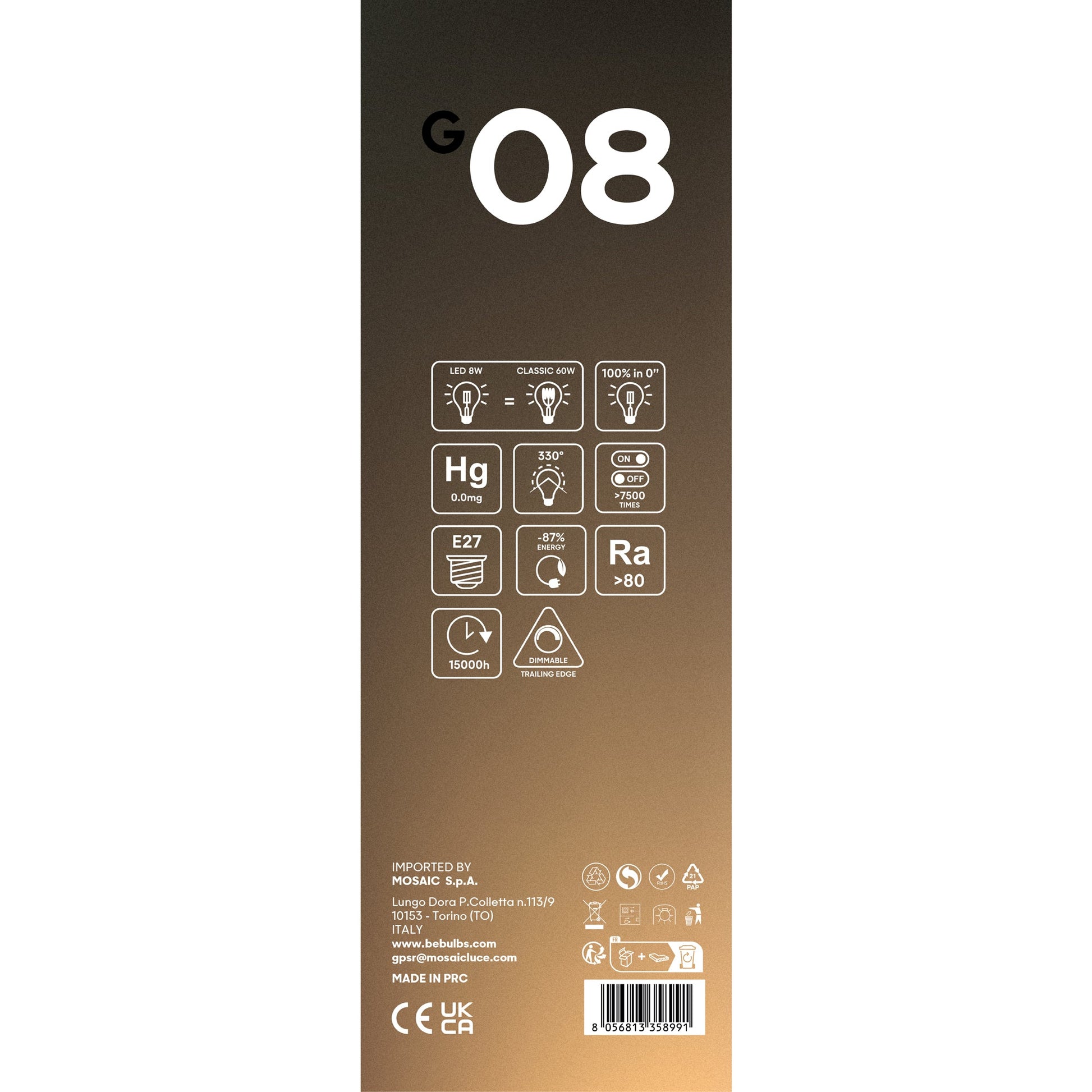Lampadina LED Trasparente Ghost Line Doppio Cono 8W 780 Lm E27 2200K Dimmerabile - G08