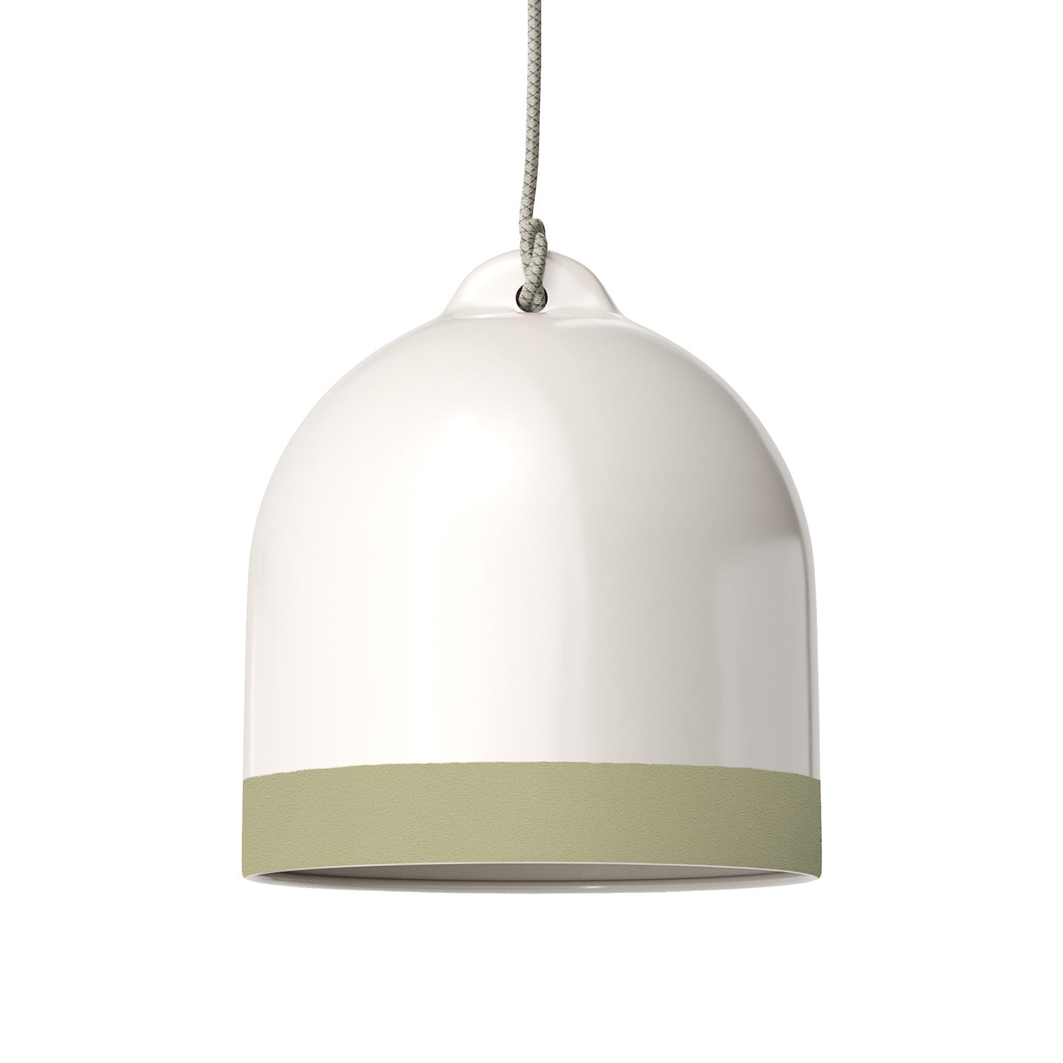 Paralume Campana M bicolore in ceramica Bianco e Verde salvia, collezione Materia - Made in Italy - Creative Cables
