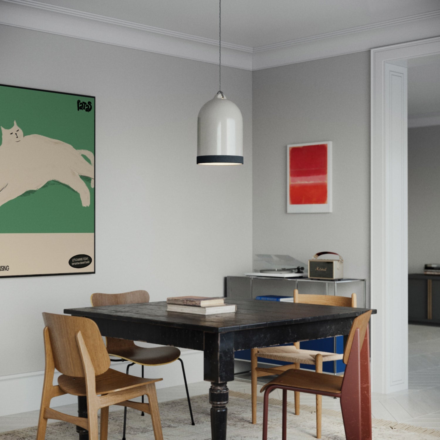 Paralume Campana XL bicolore in ceramica Bianco e Petrolio, collezione Materia - Made in Italy