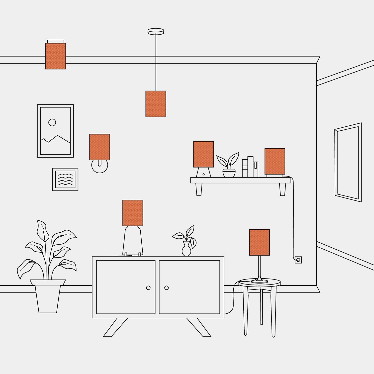 Paralume Cilindro in tessuto con attacco E27 - 100% Made in Italy - Cinette aragosta - Creative Cables