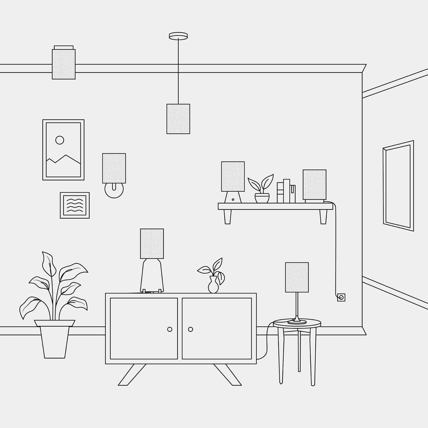 Paralume Cilindro in tessuto con attacco E27 - 100% Made in Italy - Lino bianco lucido