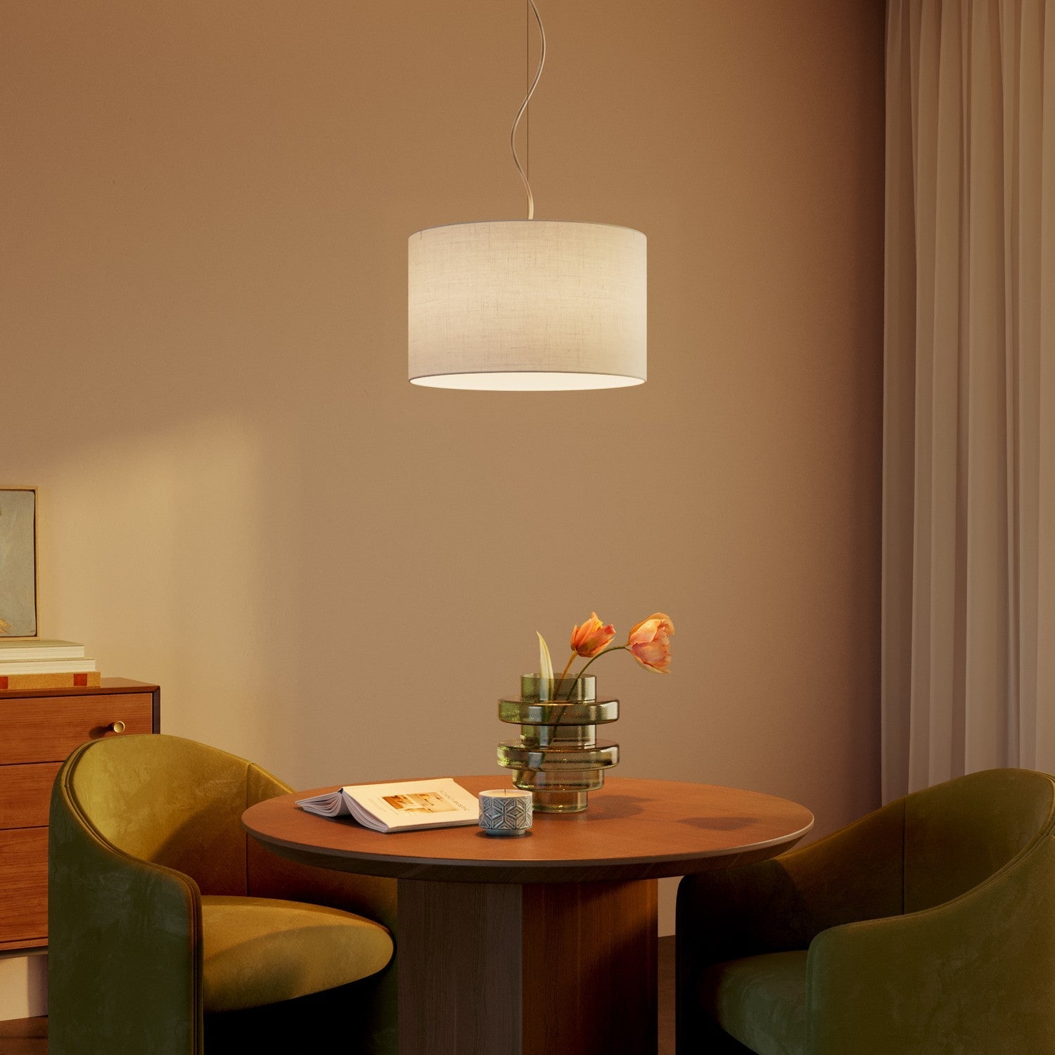 Paralume Cilindro L in tessuto con attacco E27 - Made in Italy - Lino Crudo