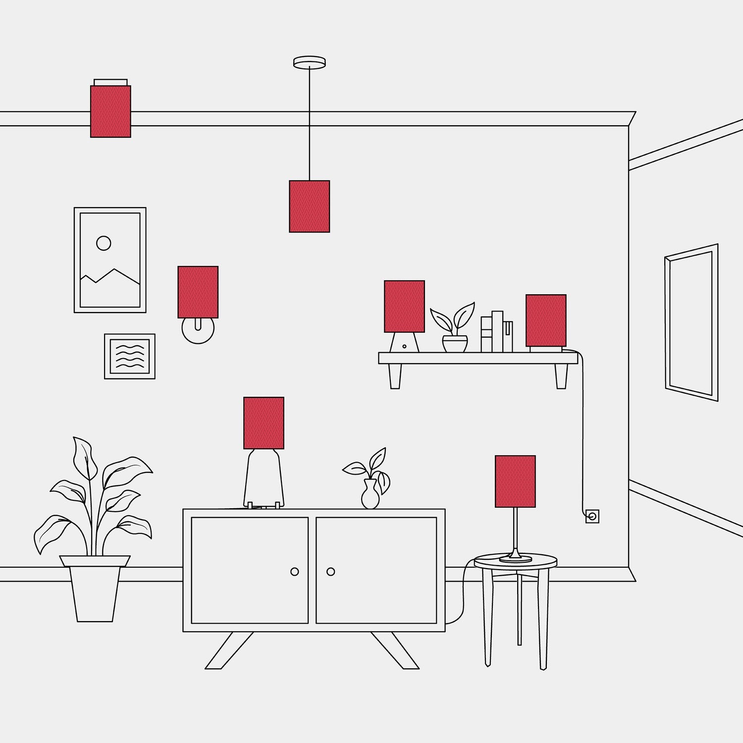 Paralume Cilindro S in tessuto con attacco E27 - Made in Italy - Teletta Rosso