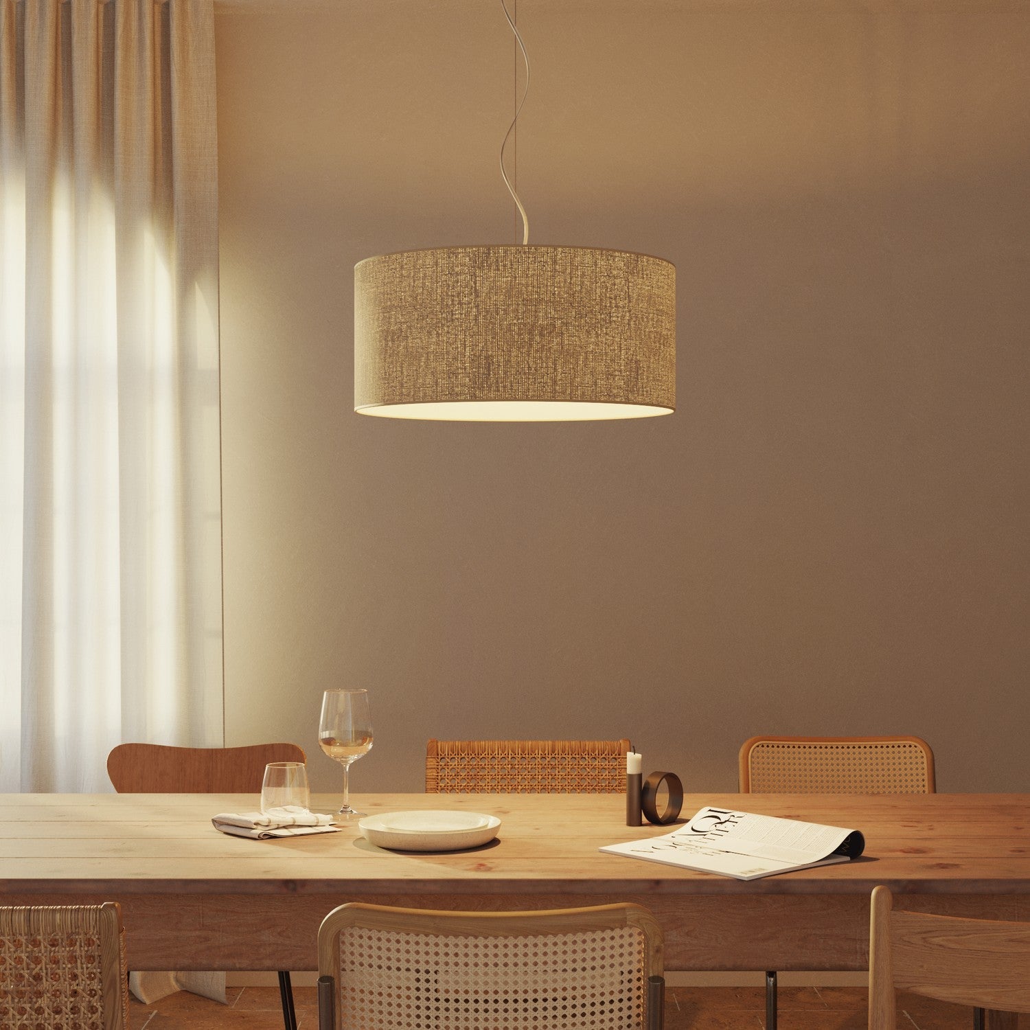 Paralume Cilindro XXL in tessuto con attacco E27 - Made in Italy - Juta Naturale