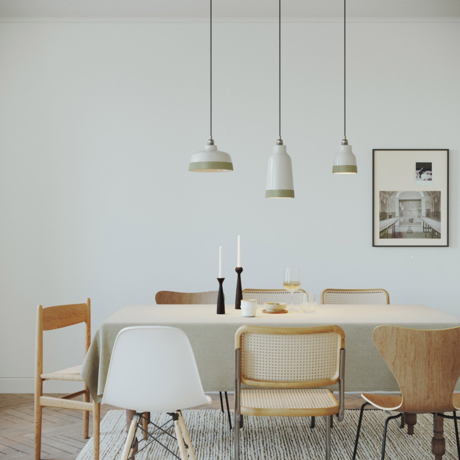 Paralume Coppa bicolore in ceramica Bianco e Verde salvia, collezione Materia - Made in Italy - Creative Cables